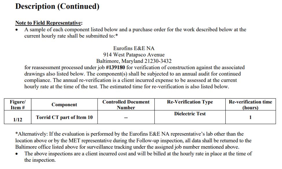 ACE components listed in MET Listing
